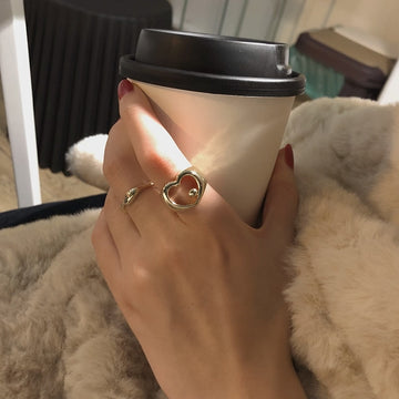 Vintage Hollow Heart Geometric Metal Punk Rings Set For Women Girls Index Finger Buckle Joint Tail Ring Party Jewelry Gifts daiiibabyyy